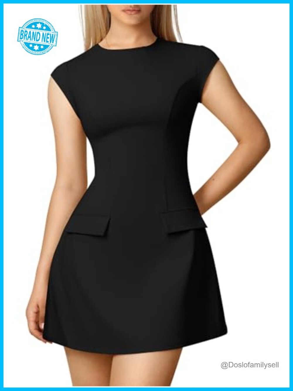 Mock Neck Cap Sleeve A-Line Mini Dress Work Office Party